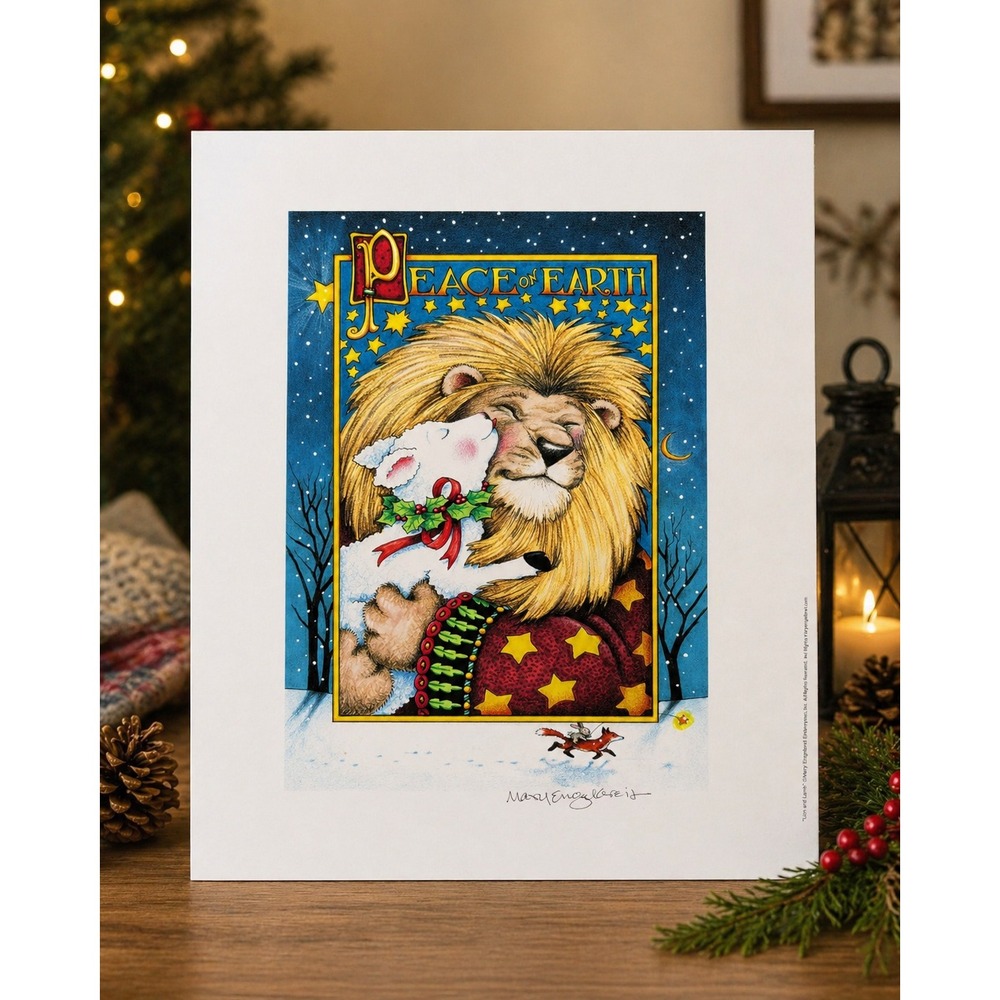 Mary Engelbreit‎ Lion and Lamb Peace on Earth Holiday Art Print 14x18 White Bdr